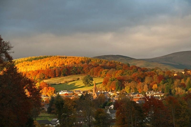 Moffat in autumn, from the hills above the town
